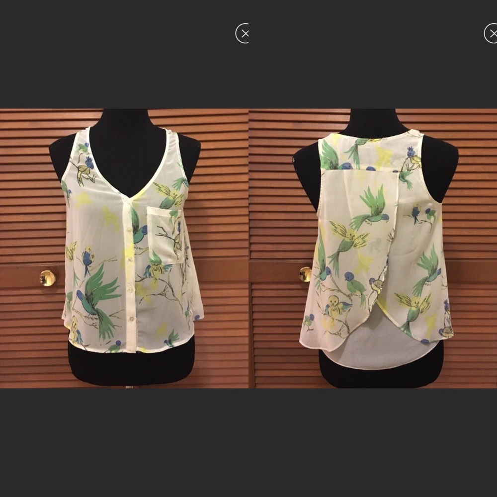 Zara chiffon button front bird sleeveless top S